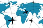 Airline route on world map